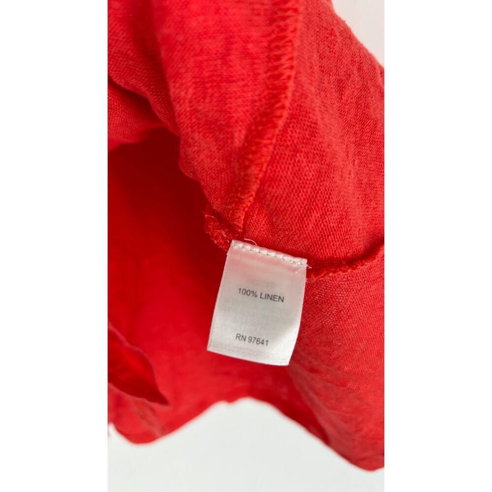 J Jill Love Linen Short Sleeve Shirt Womens Large Petite Red Orange Front Tie - Picture 9 of 10